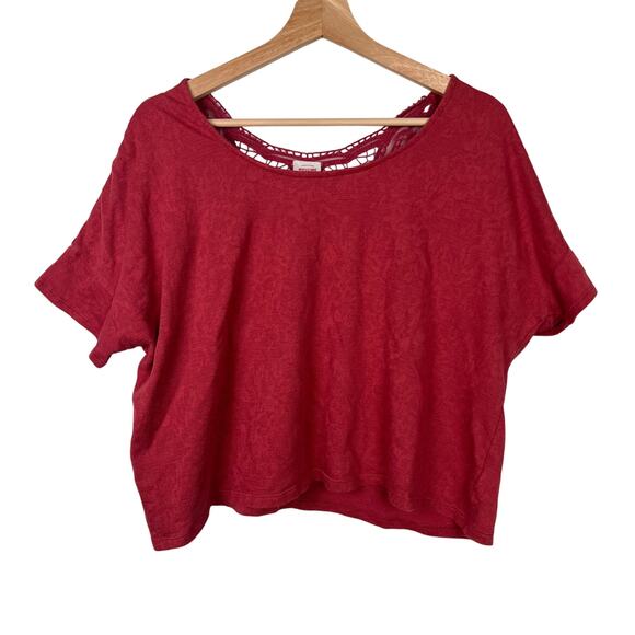 Mossimo Womans XL Red Lacy Sheer Back Crop Top Short Sleeve Fairy Boho Y2K - Picture 2 of 9